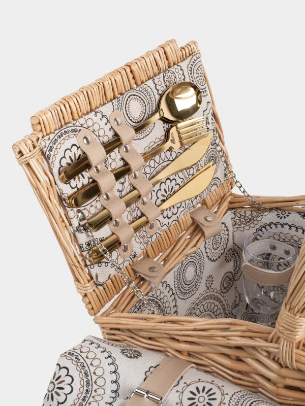 Корзина для пикника, 40х28 см, 4 перс, 21 пр, с пледом, лоза, бежевая, Picnic, image-4