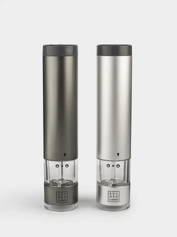 Мельница для специй, 22 см, 2 шт, электрическая, металл/пластик, LED W, серая, Piquant, image-0