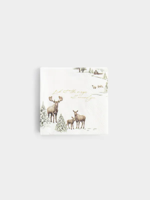 Салфетки бумажные, 21х21 см, 20 шт, Лоси в лесу, Moose story, image-0