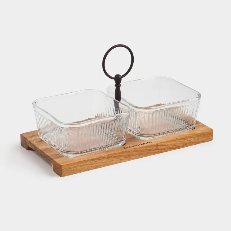 Набор для закусок, 2 пр, на подставке, с ручкой, стекло/дерево, черный, Noble tree