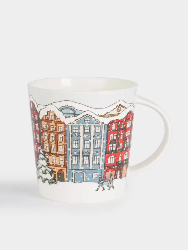 Кружка, 450 мл, фарфор F, бело-серая, Город в снегу, House built, image-0