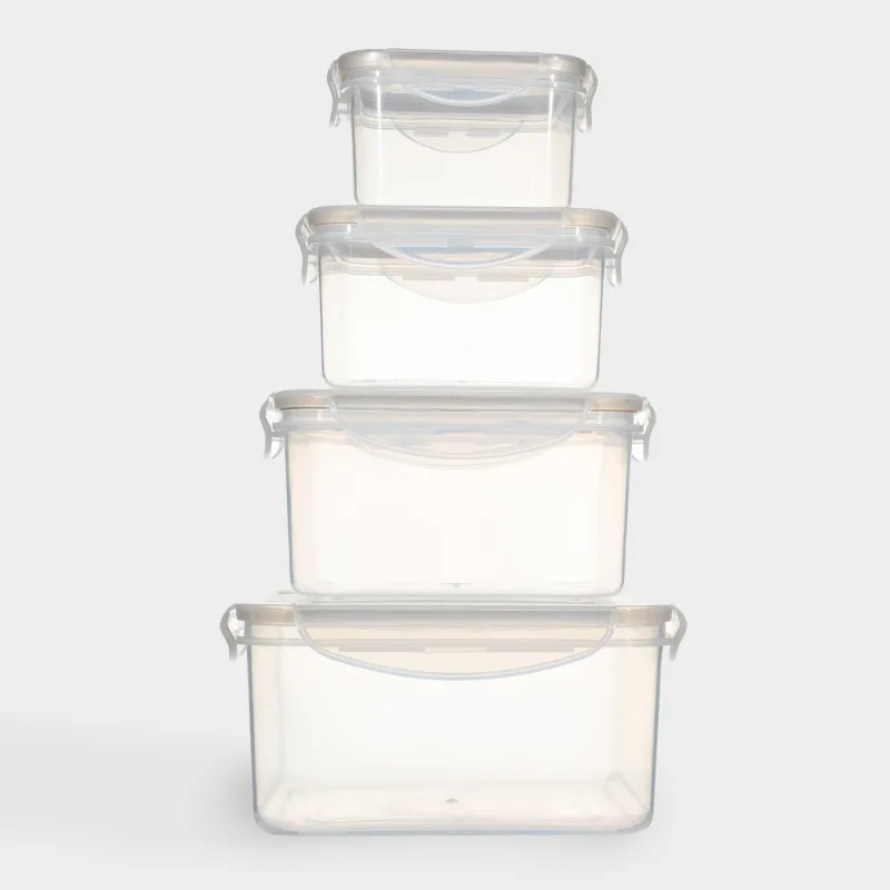 Набор контейнеров, 4 шт, с клипсами, пластик/силикон, квадратный, бежевый, Roomy clip