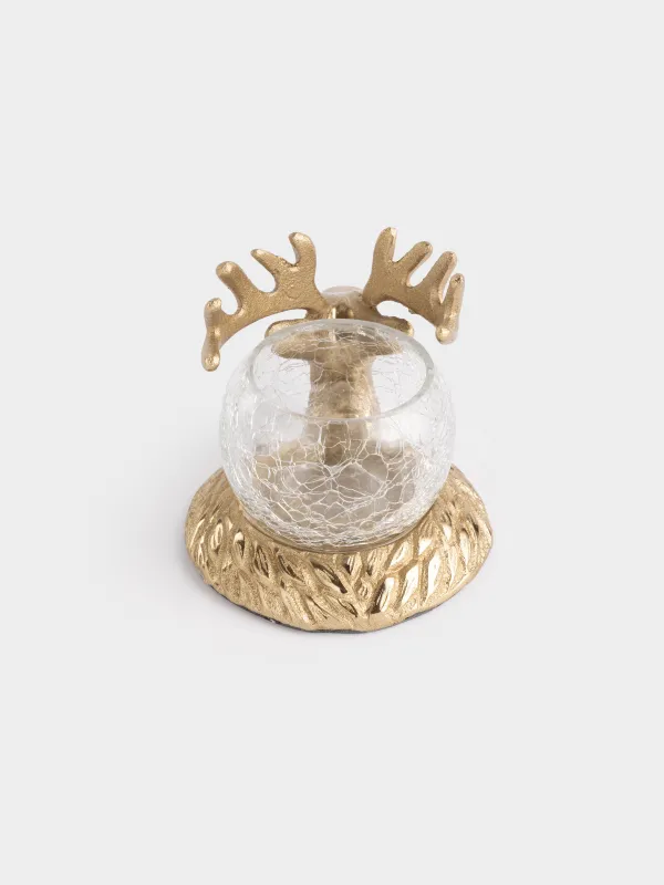 Подсвечник, 9 см, для чайной свечи, стекло/металл, золотистый, Олень, Arctic deer, image-3