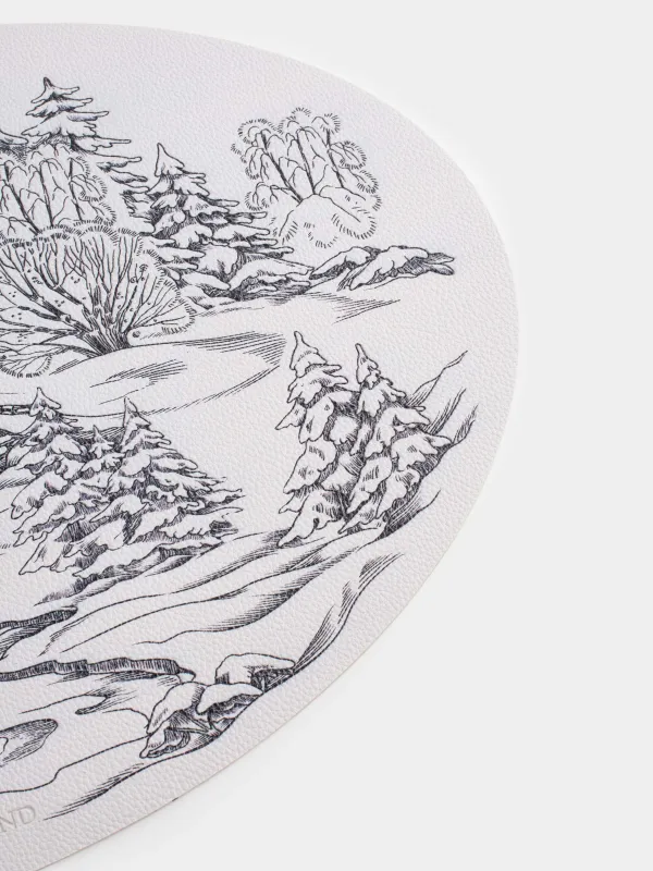 Салфетка под приборы, 30х45 см, ПВХ, овальная, белая, Дома в зимнем лесу, Rock print, image-2