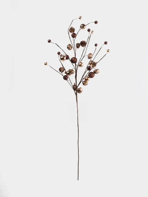 Ветка декоративная, 70 см, Бронзовые шары с шишками, Bronze decor, image-0