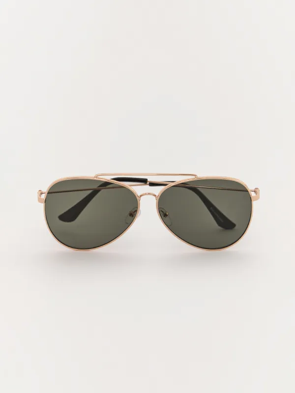 Очки солнцезащитные, металл/пластик, золотисто-зеленые, Авиаторы, Spiffy, image-0