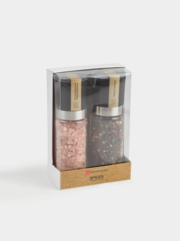 Мельница для специй, 16 см, 2 шт, механическая, стекло/пластик, Соль/Перец, Spices, image-3