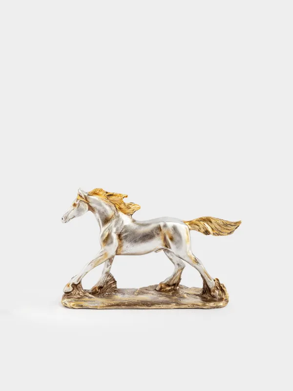 Статуэтка, 18x12 см, полирезин, серебристо-золотистая, Лошадь, Horse gold, image-0