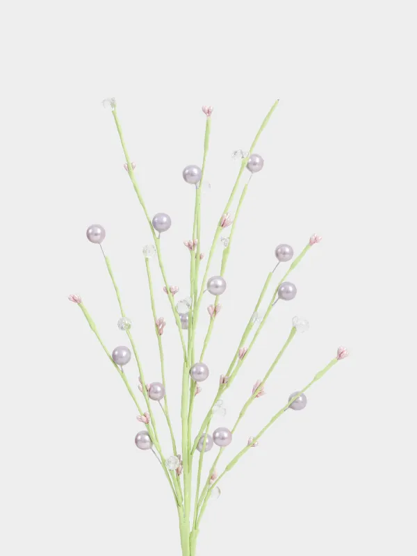 Ветка декоративная, 45 см, бумага, Сиреневые бусины с кристаллами, Balls decor, image-1