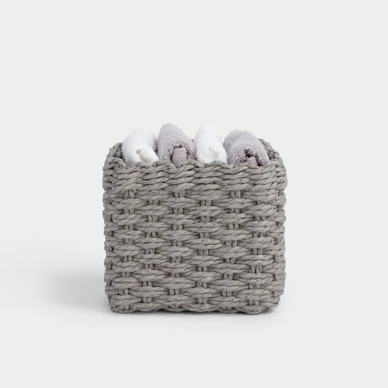 Полотенце, 30х30 см, 4 шт, в корзине, хлопок/целлюлоза, серое/белое, Basket towel