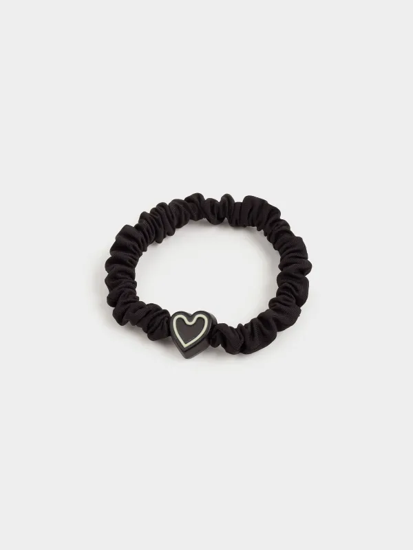 Резинка для волос, 5 см, сатин/пластик, черная, Сердце, Silk, image-1