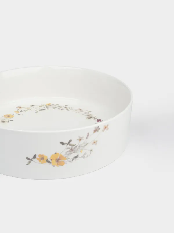 Блюдо, 23х6 см, с бортами, фарфор N, белое, Желтые цветы, Floweri, image-3