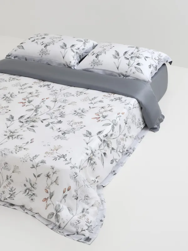 КПБ евро, тенсель 300 ТС, бело-серый, Цветы и ягоды, Tencel, image-2