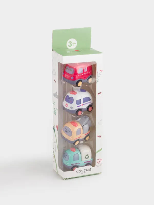 Набор игрушек, 6 см, 4 пр, инерционный, пластик, Машинки, Kids cars, image-3