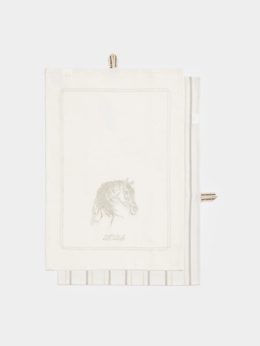 Полотенце кухонное, 40х60 см, 2 шт, хлопок, молочное, Лошадь/Полосы, Horse kitchen, image-0