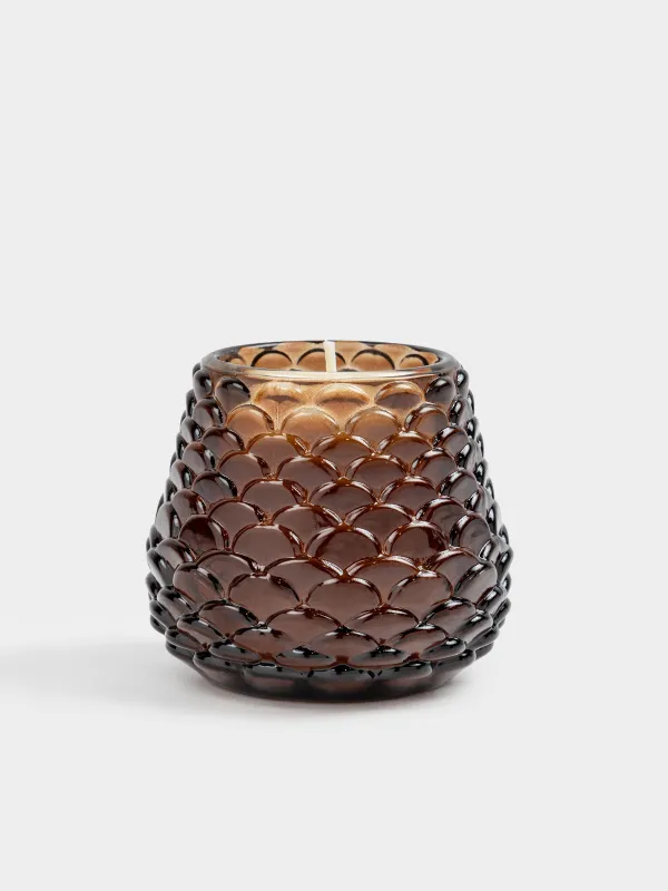 Свеча ароматическая, 7х6 см, в подсвечнике, коричневая, Myrrh & Tonka, Шишка, Winter delice, image-0