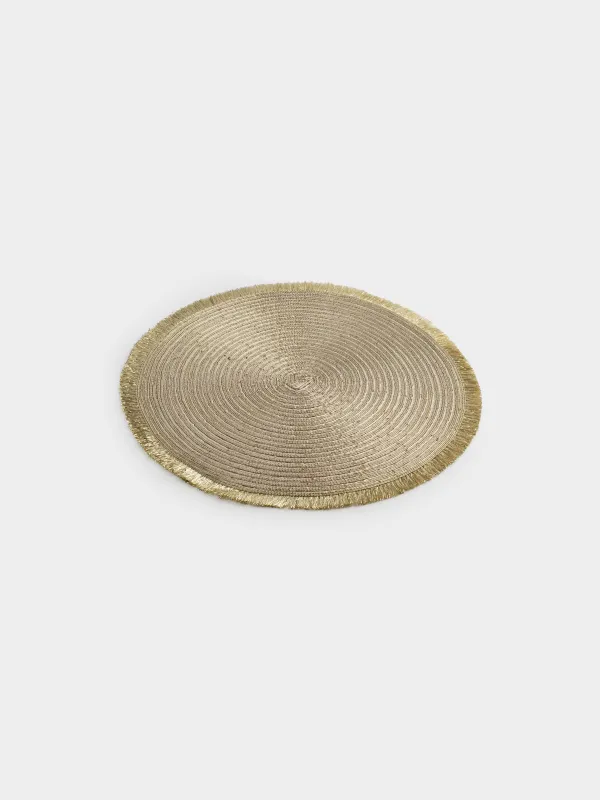 Салфетка под приборы, 38 см, с бахромой и пайетками, полиэстер, круглая, золотистая, Rotary shine, image-1