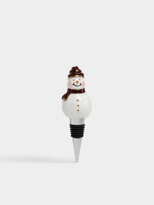 Пробка для винной бутылки, 13 см, Снеговик в шапке и шарфе, Snowy, image-0
