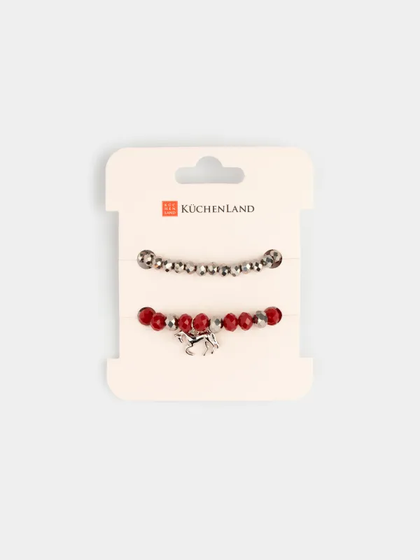 Набор браслетов, 18 см, 2 шт, стекло/металл, серебристо-красный, Лошадь, Pearl color, image-4