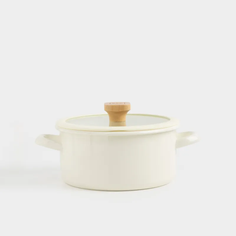 Кастрюля, 20 см, 2,9 л, с крышкой, металл эмалированный/дерево, молочная, Enamel wood