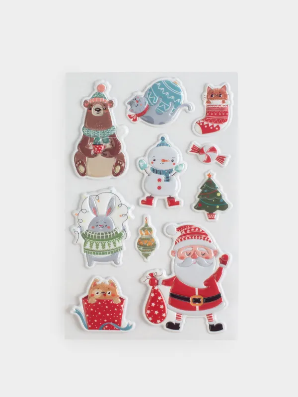 Набор наклеек, 10х16 см, многоразовые, ПВХ, Атмосфера праздника, Christmas decal, image-0
