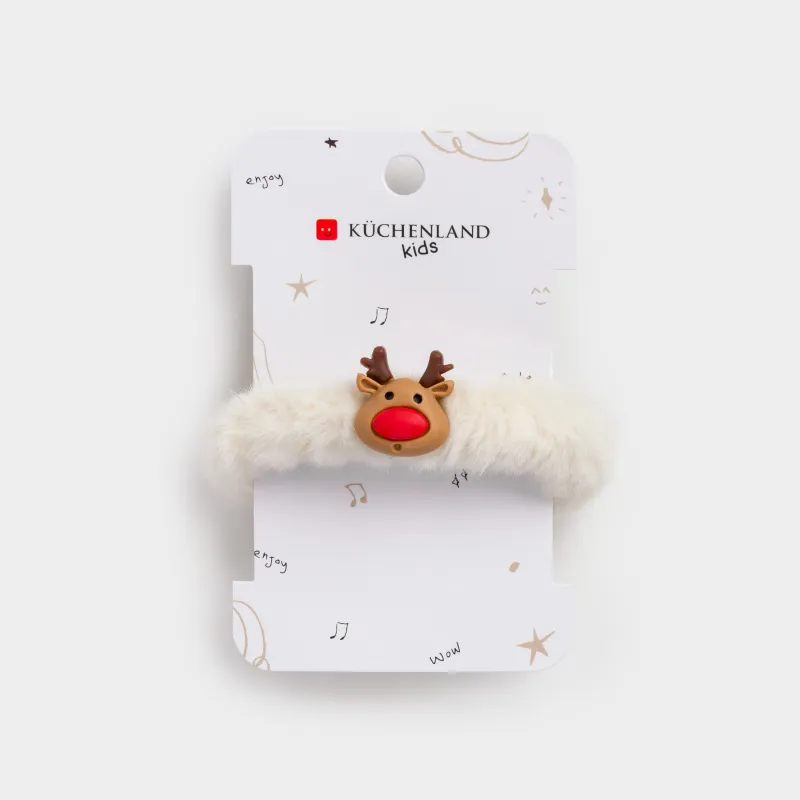 Резинка для волос, 6 см, искусственный мех/резина, бежевая, Олень, Wooly, image-1