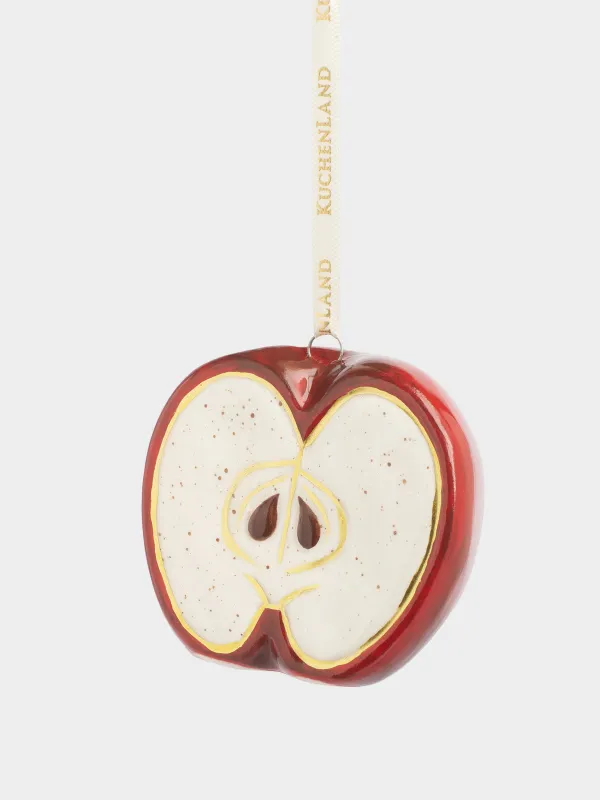 Игрушка елочная, 7 см, керамика D, красно-золотистая, Яблоко, Fruits, image-1