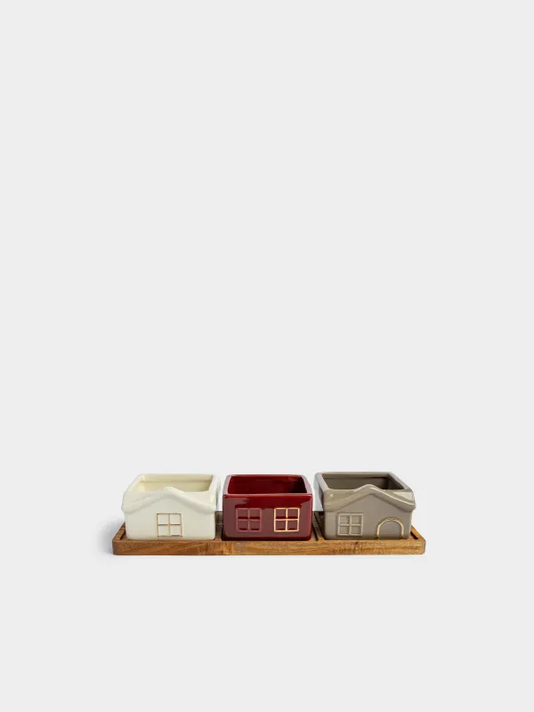 Набор для закусок, 3 предмета, на подставке, Дома, House shape, image-1