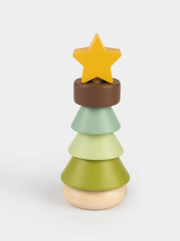 Игрушка развивающая, 12 см, 6 пр, дерево, Пирамидка елка, Christmas, image-0