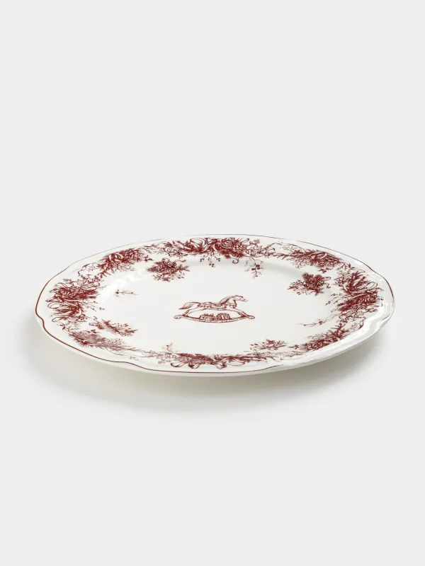 Тарелка обеденная, 26 см, фарфор N, бело-бордовая, Лошадка, Winter lace, image-2