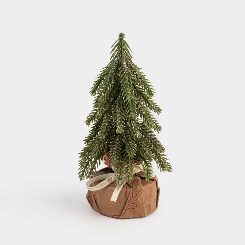 Ель искусственная, 15 см, в крафте, пластик/дерево, Ель с блестками, Conifer champagne