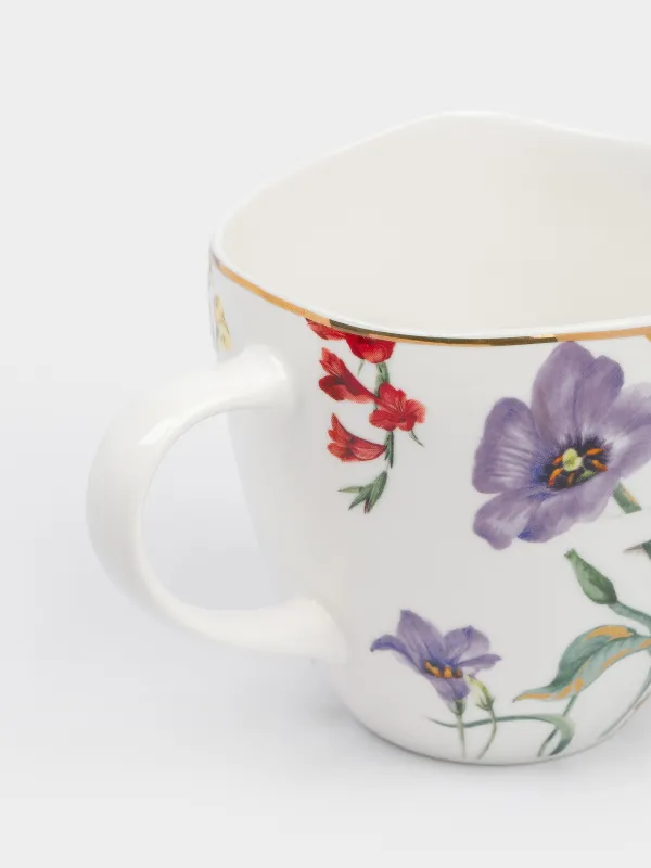 Кружка, 360 мл, фарфор N, белая, с золотистым кантом, Цветы, Night flower, image-3