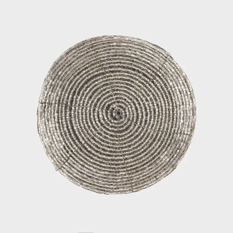 Подставка под кружку, 10 см, 2 шт, круглая, бисер, серебристая, Shiny beads, image-2