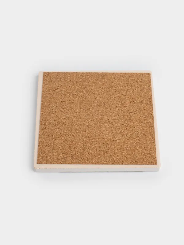 Подставка под кружку, 11х11 см, квадратная, керамика/пробка, белая, Еж в очках, Forest animals, image-3