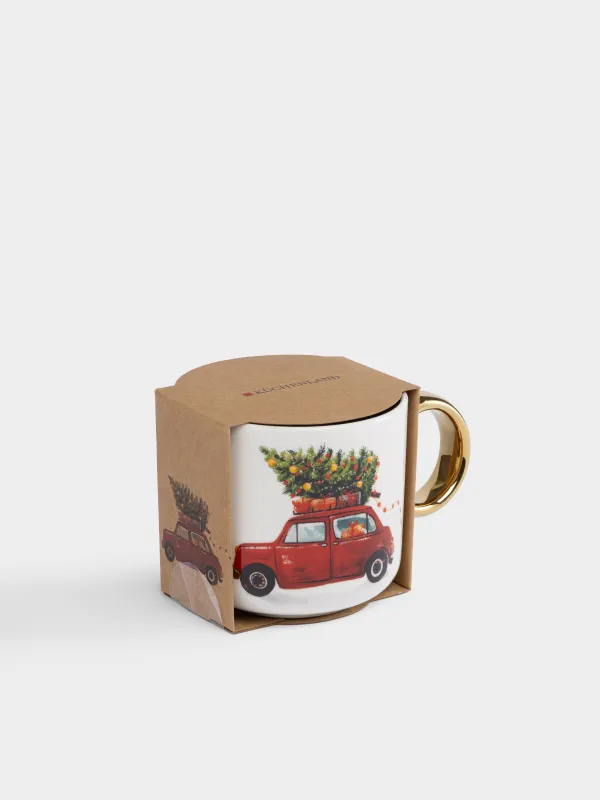 Кружка, 360 мл, Машина c елкой, Red car, image-4