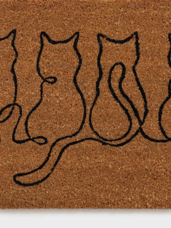 Коврик придверный, 40х60 см, кокос/ПВХ, коричневый, Коты, Cat, image-1