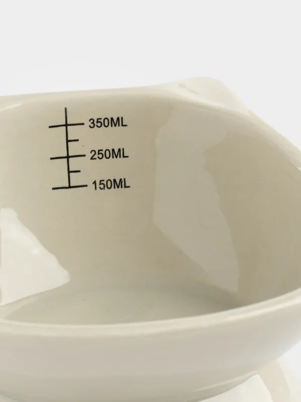 Миска для животных, 13х9 см, 350 мл, с мерной шкалой, на ножке, керамика D, серая, Кот, Whiskers, image-1