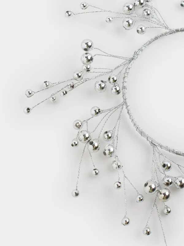 Венок для свечи, 10/20 см, пластик/металл, Серебристые бусины, Balls decor, image-3