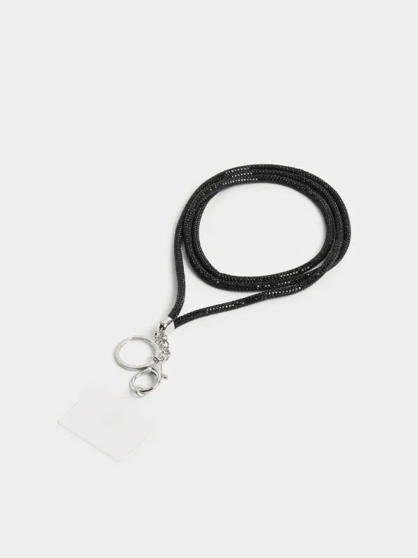Цепочка, 1,2 м, для телефона, хлопок/стразы, черная, Jewelry black, image-3