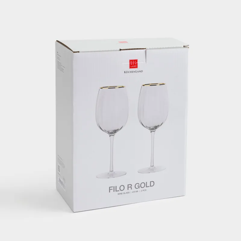 Бокал для вина, 470 мл, 2 шт, стекло Р, с золотистым кантом, Filo R gold, image-3
