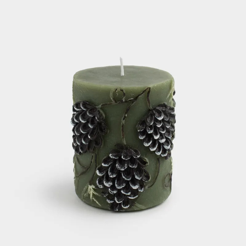 Свеча, 8х9 см, цилиндрическая, зеленая, Шишка, Winter delice