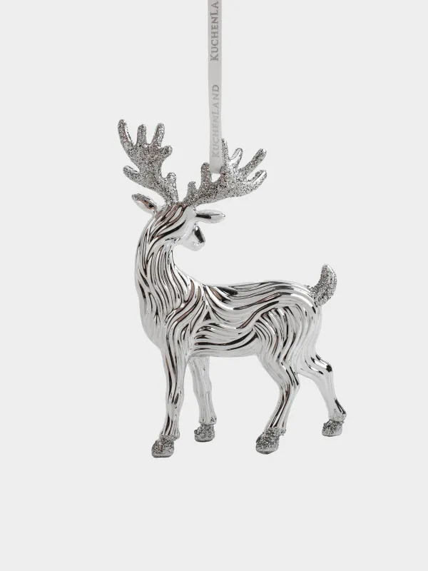Игрушка елочная, 5x8 см, акрил, с блестками, серебристая, Олень, Figure christmas, image-1