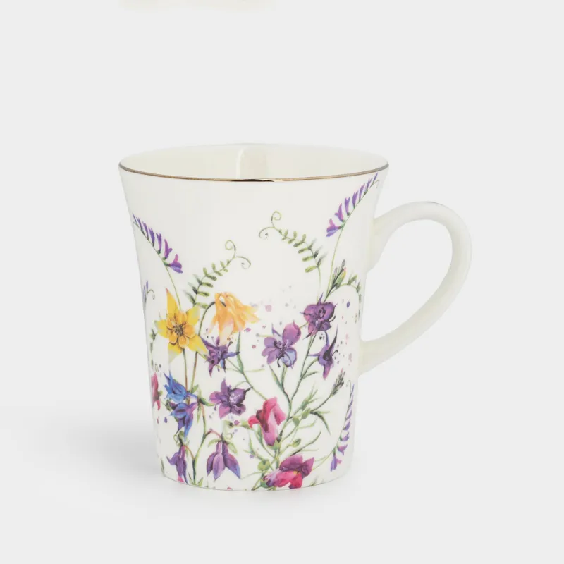 Кружка, 490 мл, фарфор F, белая, с серебристым кантом, Полевые цветы, Meadow