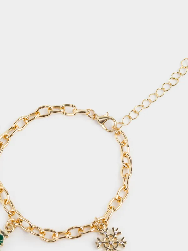 Браслет, 23 см, с подвесками, металл, золотистый, Елка и снеговик, Jewelry christmas, image-3