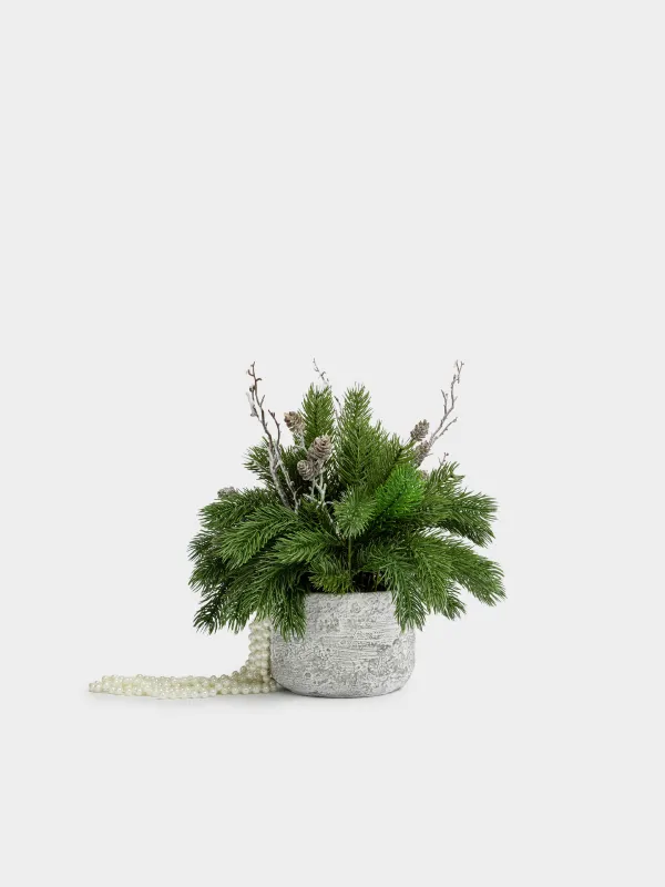 Композиция новогодняя, 35 см, Хвоя с бусинами, Conifer decor, image-0
