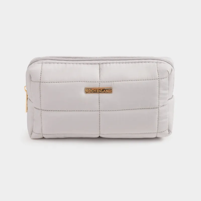 Косметичка, 18х11 см, стеганая, полиэстер, серо-бежевая, One stitch, image-0