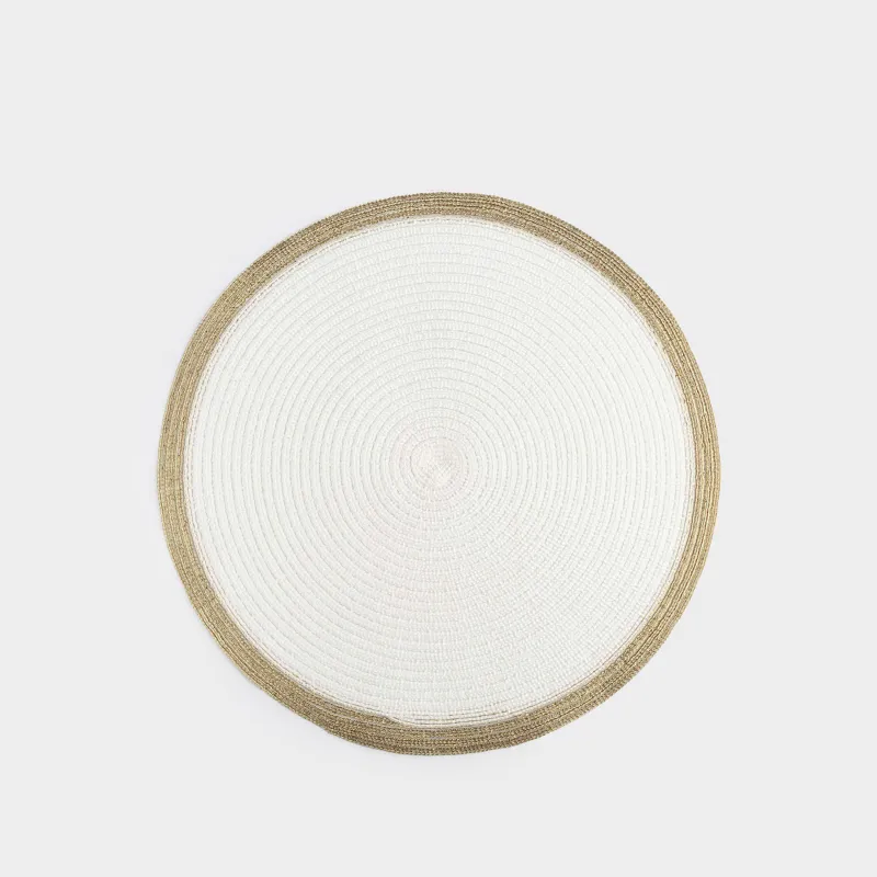 Салфетка под приборы, 38 см, полиэстер, круглая, белая, Золотистая кайма, Rotary rim