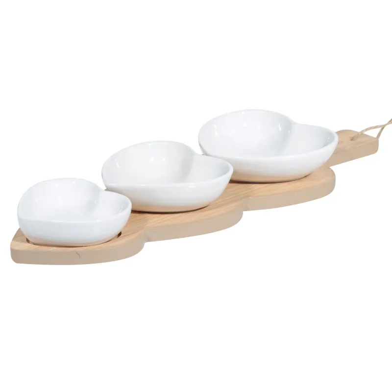 Набор для закусок, 3 пр, на подставке, фарфор/бамбук, Сердца, Heart