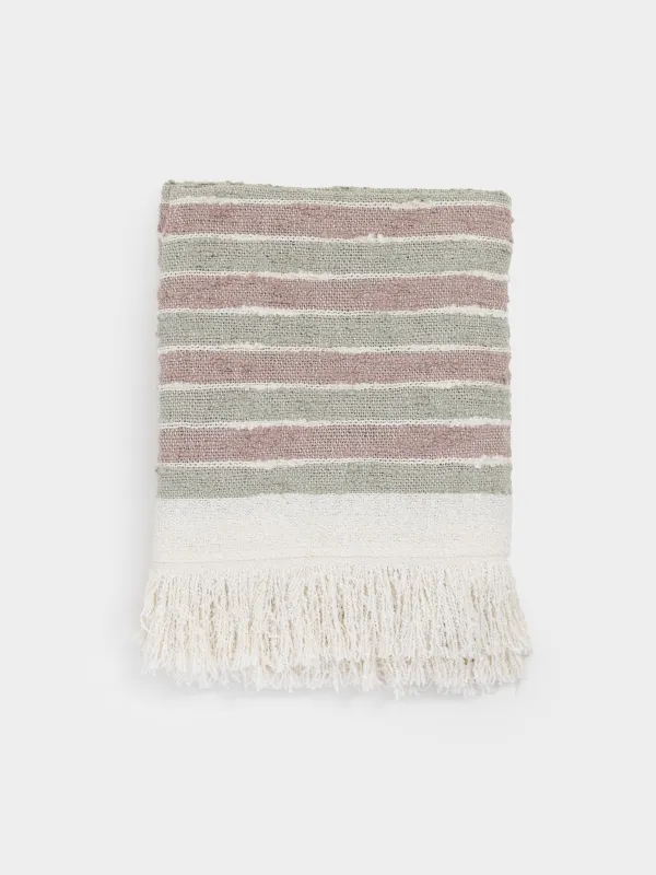 Плед, 130x170 см, с бахромой, полиэстер/хлопок, зелено-фиолетовый, Полосы, Tabby, image-0