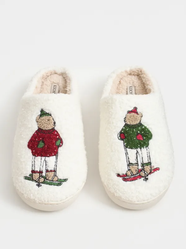 Тапочки женские, домашние, искусственный мех, молочные, Медведи, Needed, image-2